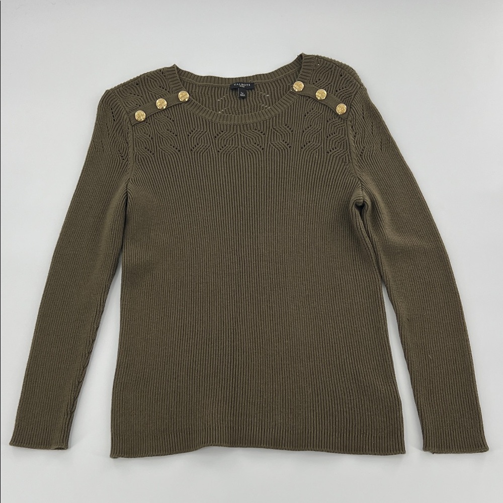 Talbots‎ Knit Sweater Gold shoulder Buttons goblincore grunge nature forest
